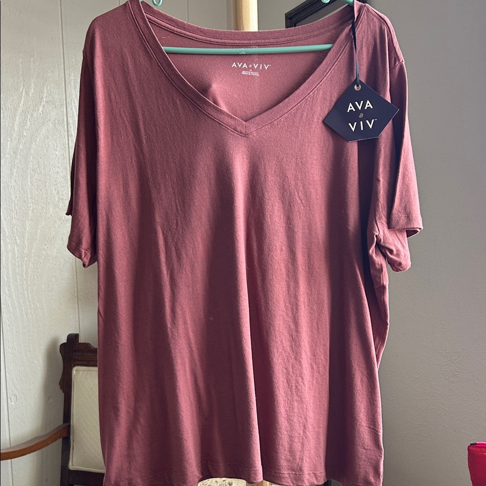 Ava & Viv Short Sleeve V-Neck Top - mauve